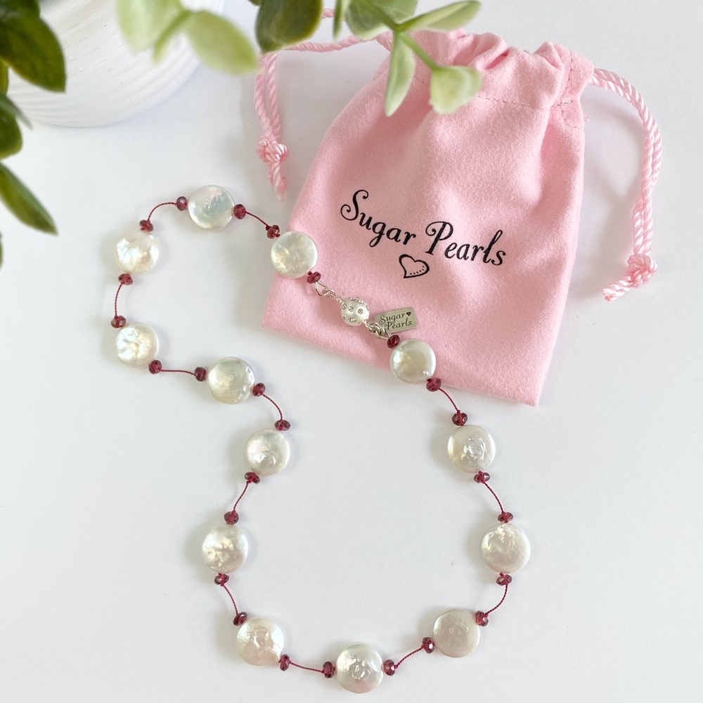 Tin Cup Coin Pearl & Garnet Necklace - Picture 2 of 6